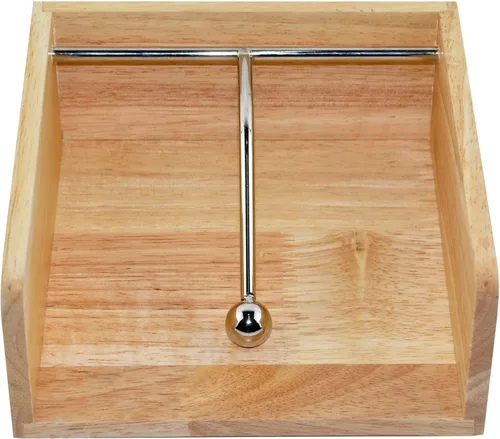 Vista 7 de Servilletero de papel de cóctel, soporte plano, servilleta decorativa para bebidas con barra central de metal sofisticada, madera maciza con grano