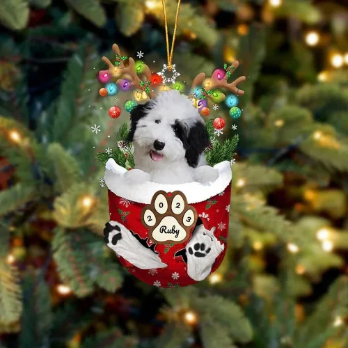 Vista 42 de Adornos personalizados de Pug cervatillo – Decoración personalizada para árbol de Navidad con patas de bolsillo de nieve