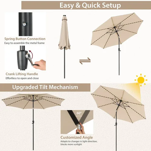 Vista 4 de Tangkula Sombrilla solar de 10 pies, patio con 112 luces LED, sombrilla de mercado para mesa al aire libre con mango de elevación de manivela
