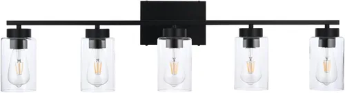 Vista 17 de Lámpara de tocador de baño de 3 luces, modernas luces de pared negras con pantallas de vidrio transparente, lámpara de pared de baño para espejo 3