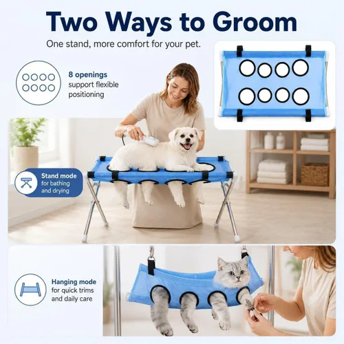 Vista 2 de Hamaca de aseo para perros con soporte para mascotas pequeñas para bañarse y recortar uñas (negro)