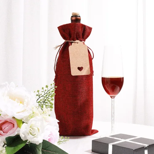 Vista 4 de Shappy 36 bolsas de vino de arpillera a granel, boda, compromiso, despedida de soltera, regalo para recién casados, cubierta de lona para botella