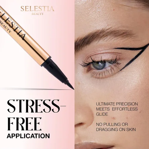 Vista 2 de SELESTIA BEAUTY Lápiz delineador líquido negro Queen Cobra – Larga duración – Secado rápido, sin descamación – Aplicador fino y color intenso