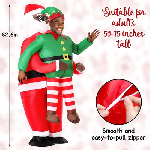 Vista 4 de Disfraz inflable de Papá Noel afroamericano, divertido traje inflable para hombres y mujeres, adultos, ropa de Papá Noel, diseño de cuerpo completo