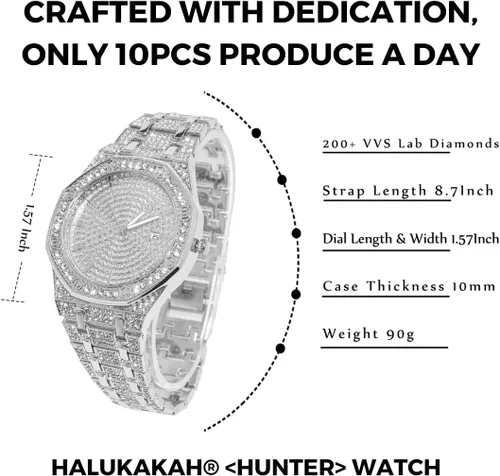 Vista 4 de Halukakah Reloj de diamantes para hombre, cazador, chapado en oro real de 18 quilates, chapado en oro blanco platino y diamantes helados, esfera