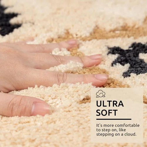 Vista 4 de DEXDE Alfombras de Baño Bohemias Marroquíes Alfombra de Baño 20x32 Pulgadas - Tapete de Baño Geométrico Antideslizante, Beige Crema Lavable a