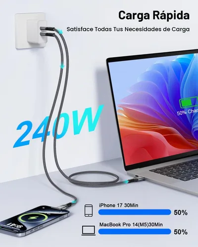 Vista 4 de Cable USB 4 para Thunderbolt 5, sincronización de datos de 80 Gbps