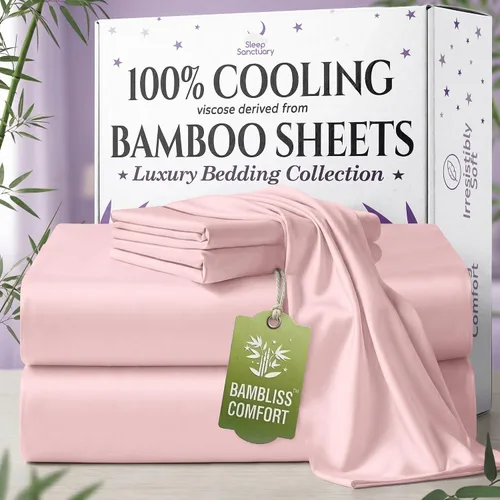 Vista 33 de SLEEP SANCTUARY - Juego de sábanas 100% viscosa derivada de bambú tamaño individual 4 piezas – Sábanas de lujo BamBliss de enfriamiento