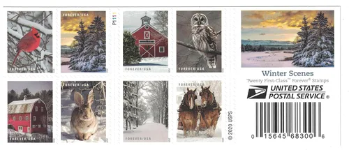 Vista 3 de USPS Forever estampillas de escenas de invierno - Libro de 20 sellos postales