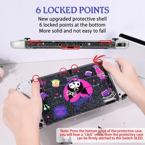 Vista 3 de DLseego Little Devil Rabbit Glitter Switch OLED - Funda protectora transparente acoplable, antiarañazos, carcasa dura de TPU suave, con 2 tapas