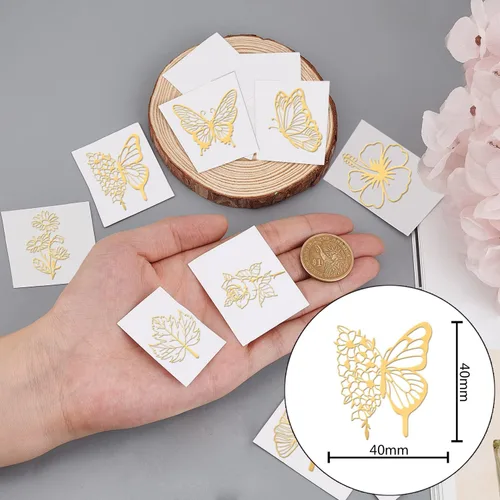 Vista 2 de OLYCRAFT 9 Piezas de Pegatinas de Orgonita, Pegatina de Mariposa, Hoja de Flor, Pegatinas Decorativas Autoadhesivas, Pegatinas de Metal Dorado