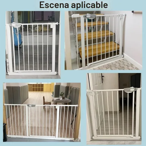 Vista 7 de WAOWAO Triple Lock 49.21-66.54 pulgadas, puerta para bebé extra ancha montada a presión, de paso con bisagra, cierre automático, seguridad de metal