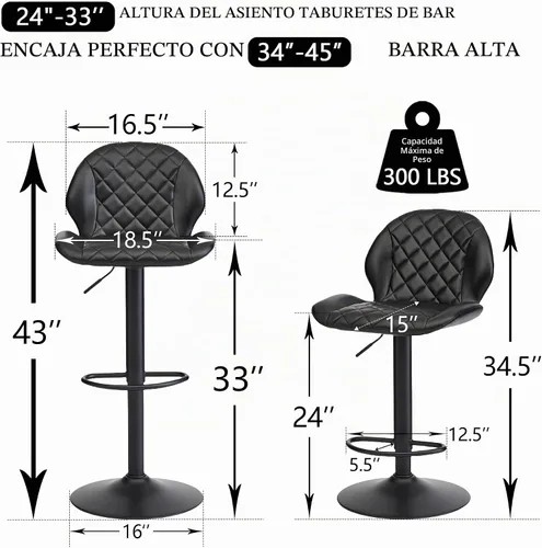 Vista 2 de FIRAVOE Juego de 2 taburetes giratorios modernos de altura de mostrador para bar en casa