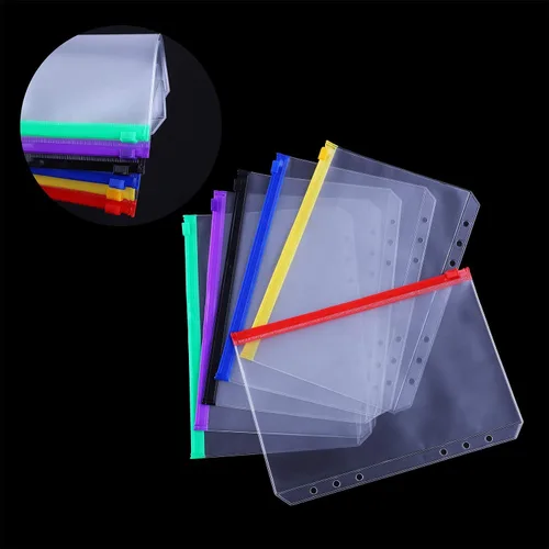 Vista 3 de Antner 12 bolsillos para carpeta A5, sobres de efectivo de 6 agujeros para carpeta A5 de 6 anillas, bolsas con cremallera multicolor para insertos