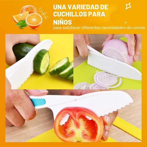 Vista 2 de Yeeammk Montessori - Juego de cuchillos para niños pequeños, 3 cuchillos seguros para niños para cocina real, juegos de cocina, herramientas