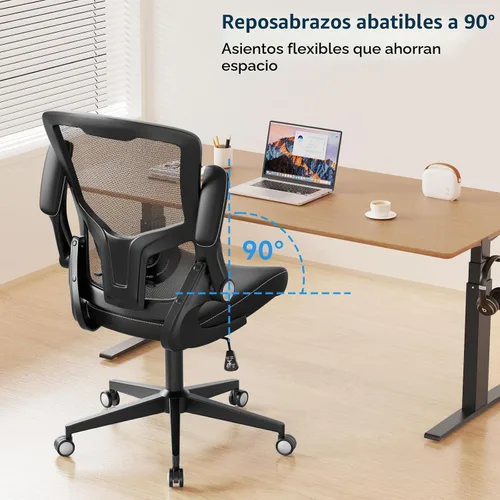 Vista 5 de Silla de oficina ergonómica de escritorio de 350 libras, cómoda silla de computadora de malla con soporte lumbar ajustable, reposabrazos abatibles
