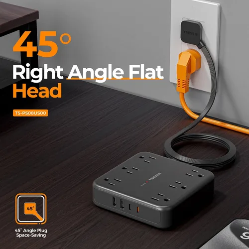 Vista 8 de TESSAN – Regleta de alimentación con USB, cable de extensión con 6 salidas ampliamente espaciadas 2100 Joules Surge Protector Power Strip, 6