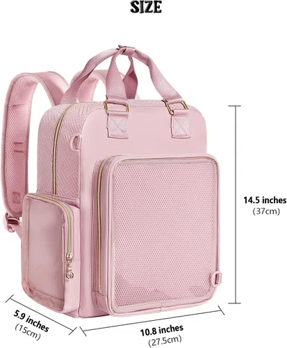 Vista 6 de Prokva Ita Mochila Bolsa de exhibición con insertos para alfileres, bonita bolsa Ita para anime Cosplay y concierto (diseño patente), Rosado