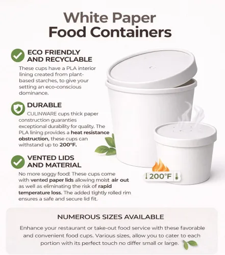 Vista 10 de Cuencos de sopa de papel kraft reciclables ecológicos Vasos desechables blancos con tapas Contenedor – Tazas de sopa ideales para restaurantes