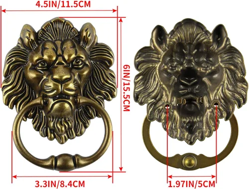 Vista 3 de MOLIGOU Aldaba de puerta con cabeza de león, aldaba decorativa para puerta delantera de 6 pulgadas, manija de anillo de puerta de león antiguo