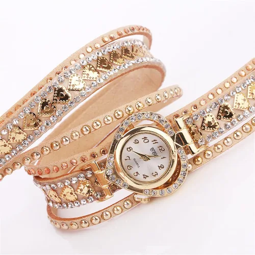 Vista 4 de CdyBox Reloj de moda para mujer, con incrustaciones de diamantes de imitación, relojes de cuarzo con forma de corazón, pulsera con esfera enrollada