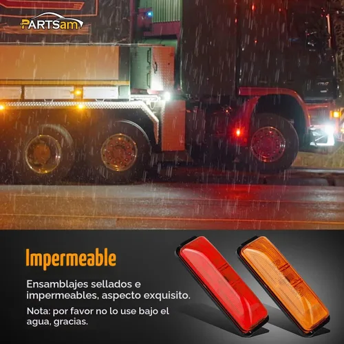 Vista 6 de Partsam 4 piezas de luz de señal lateral de línea delgada ámbar/roja de 4 LED para camión con remolque, RV, camper, sellada a prueba de agua, DC12V