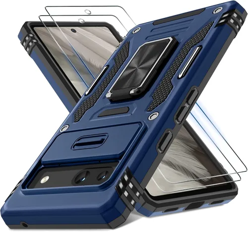 Vista 9 de DEERLAMN Funda para Google Pixel 7a con Cubierta Deslizante para Cámara + Protector de Pantalla (2 Paquetes), Soporte de Anillo Giratorio de Grado
