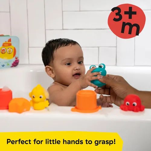 Vista 6 de Baby Einstein Ocean Explorers Opus Bath Pals - Juego de regalo de 11 piezas, libro de baño impermeable, tazas de baño, juguetes de baño