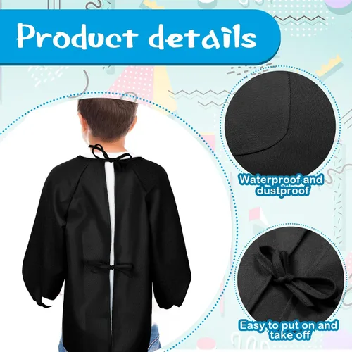 Vista 4 de Geyoga Delantal de manga larga impermeable para niños, con bolsillo, para clase escolar, de 3 a 8 años