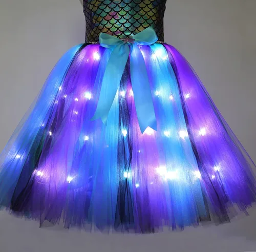 Vista 3 de Soyoekbt Girls Mermaid Costume LED Light Up Princess Tutu Dress for Halloween Birthday with Headband 3-8 Years