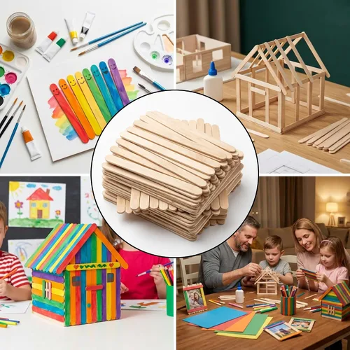 Vista 7 de 1200 palitos de madera para manualidades, palitos de helado de madera natural de 4.5 pulgadas de largo para manualidades de bricolaje de madera