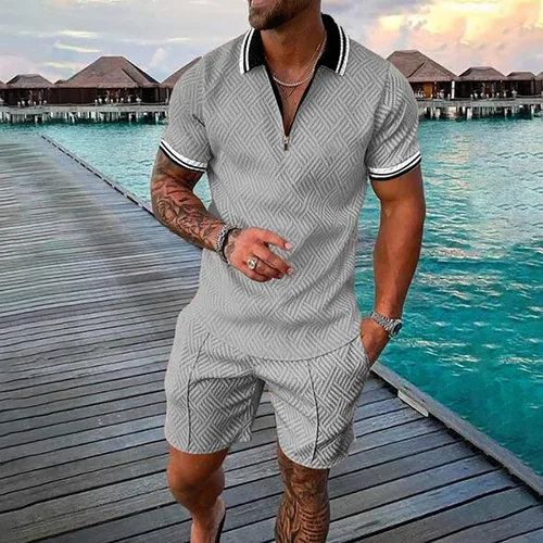 Vista 2 de Conjunto deportivo de verano para hombre, camiseta polo y pantalones cortos, conjunto deportivo elegante y casual de 2 piezas