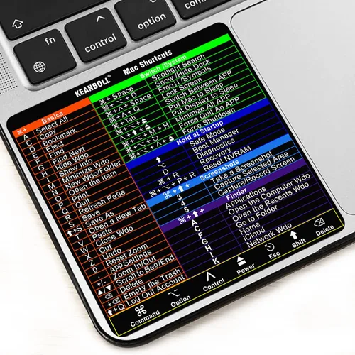 Vista 10 de KEANBOLL Paquete de 2 pegatinas de atajo de teclado Mac para MacBook Pro Chip M1-M5 de 13 a 16 pulgadas, más de 50 accesos directos macOS, vinilo