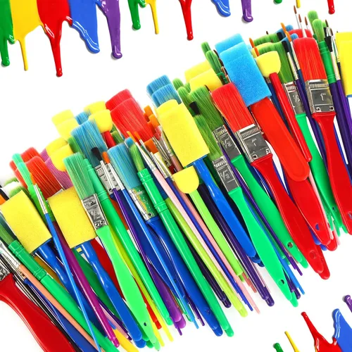 Vista 9 de Juego de pinceles de pintura multiusos para pintura acrílica, fácil de limpiar y sostener, pinceles redondos y planos para niños, ideal