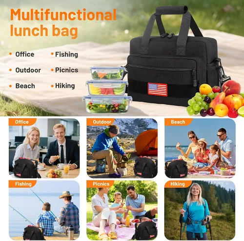 Vista 7 de Lonchera térmica y lonchera para hombres y mujeres, suave para adultos, reutilizable, portátil, enfriadores tácticos para el trabajo, picnic