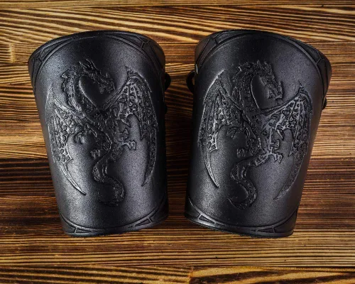 Vista 3 de 100% Genuine Leather Handmade Wrist Cuffs Bracers - LARP Gauntlet - Real Leather Wristbands - LARP Accessories Viking Cosplay Armor Bracelet