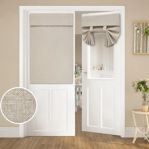 Vista 24 de HOMEIDEAS Cortinas opacas de lino con luz lateral para puerta delantera, cortinas de ventana de puerta lateral, ventana pequeña, decoración moderna