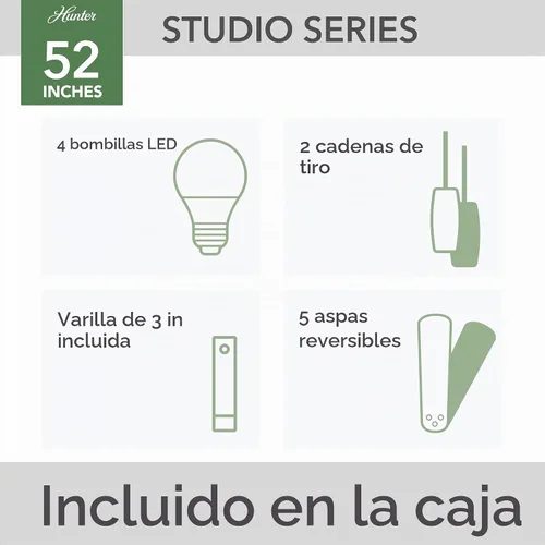 Vista 2 de Hunter Studio Series, Indoor, Ceiling Fan, Quiet, 52 inch, Brushed Nickel Níquel cepillado