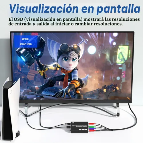 Vista 6 de Convertidor HDMI a componentes 4K con función de escalado, convertidor HDMI a YPbPr compatible con entrada de 4K/60Hz, compatible con salida