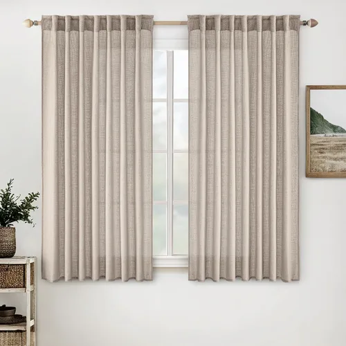 Vista 16 de MIULEE - Cortinas semitraslúcidas suaves y gruesas con textura de lino para cocina y ventana de baño, con trabilla trasera y bolsillo para Blanco
