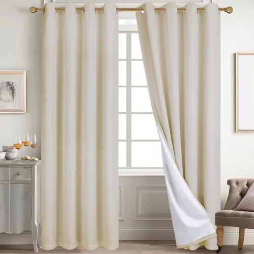Vista 98 de Diraysid Cortinas 100% opacas de lino beige para dormitorio, con ojales, aislamiento térmico, cortinas de oscurecimiento de habitación