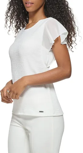Vista 2 de Calvin Klein Camiseta de manga corta con textura de punto copetudo para mujer