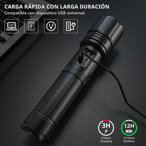 Vista 3 de KINGCAESAR Linternas recargables de alto lúmenes, 90,000 lúmenes, luz de flash súper brillante con 5 modos, IPX7 impermeable potente linterna LED