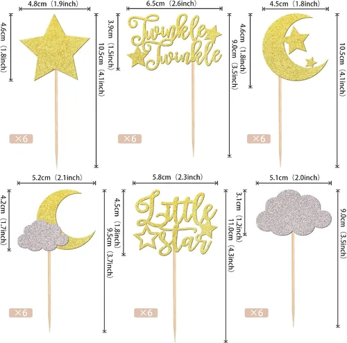 Vista 2 de Rsstarxi Paquete de 36 adornos para cupcakes con purpurina de luna, nubes y nubes, para baby shower, cumpleaños, boda, fiesta, suministros de Diseño