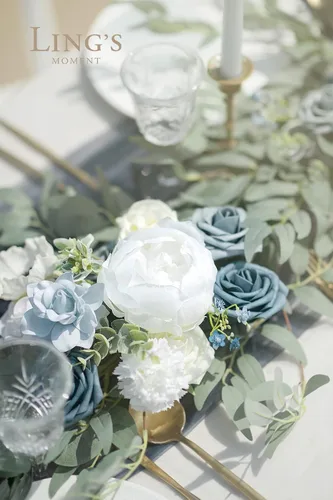 Vista 9 de Ling's moment Dusty Blue Artificial Flower Garland Wedding Arch 6 FT Azul polvoriento y azul marino