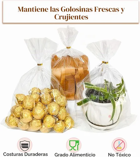 Vista 4 de QOIUSO 100 piezas de bolsas de celofán transparentes: bolsas de celofán de 10x14 pulgadas con lazos para embalar dulces, galletas y regalos, bolsas