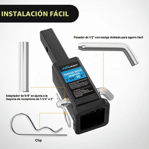 Vista 4 de Nilight Adaptador extensor de receptor de enganche de remolque, reductor de adaptador de enganche de 1-1/4 a 2 pulgadas, convertidor de manguito