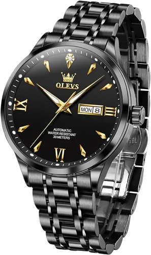 Vista 8 de OLEVS Reloj automático para hombre con calendario mecánico de cuerda automática, impermeable, de acero inoxidable, luminoso, de lujo, vestido
