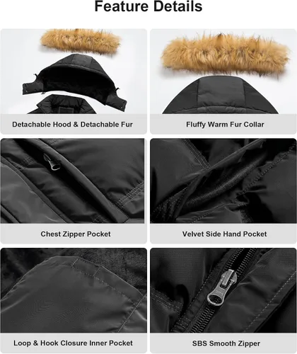 Vista 6 de Pursky Chaqueta acolchada impermeable para hombre, abrigos de burbujas de invierno, parka de esquí con capucha
