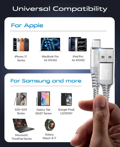 Vista 41 de Dasku iPhone 17 USB C a USB C de carga rápida, 60 W (3.1 A), paquete de 2 cables cargador de carga de 3 pies tipo C para iPhone 17/16/15/15 Plus/15